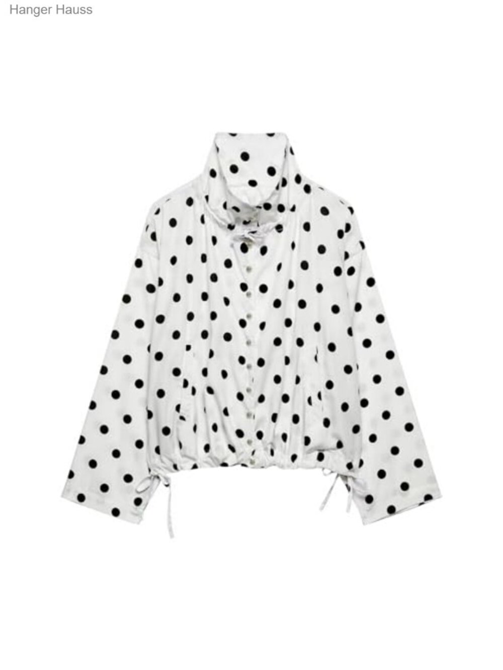 Cropped Polka Dot Jacket Stand Collar Button Tie Front Casual Coat